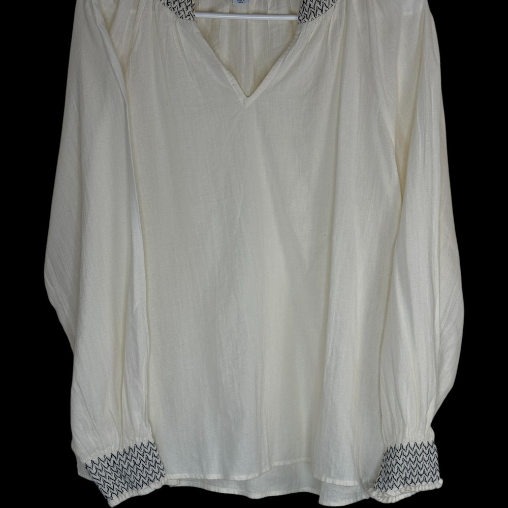 Old Navy Womens White Gauze Embroidered V Neck Long Sleeve Blouse Top Size L - Picture 3 of 12